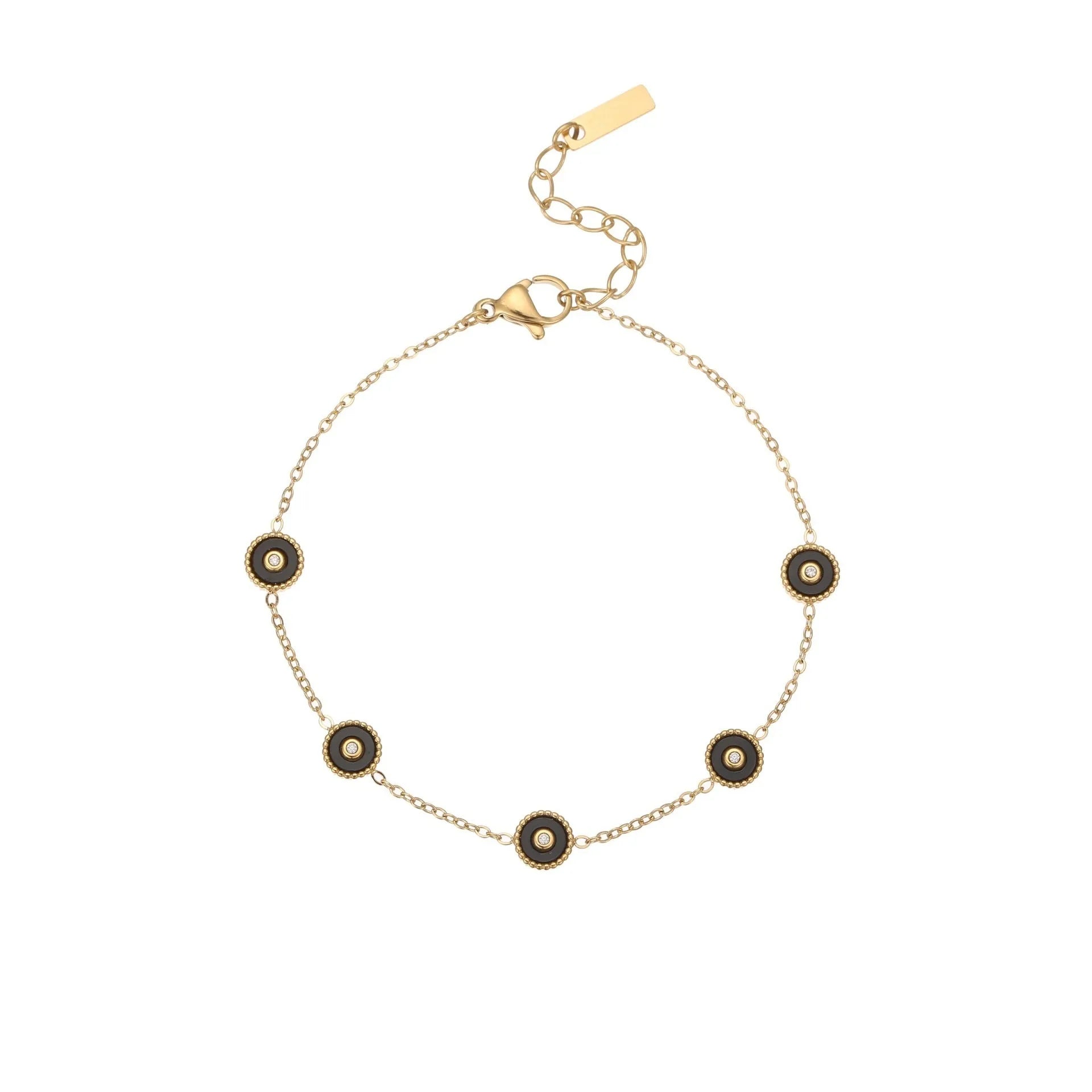 Women's stainless steel bracelet with 18K gold plating and geometric fritillary charm, includes matching necklace