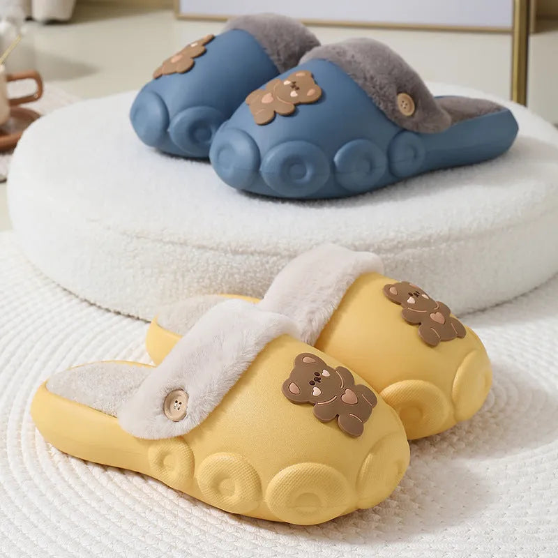 Baer fluffy slippers winter detachable washable house shoes with anti-skid EVA sole, off white colour