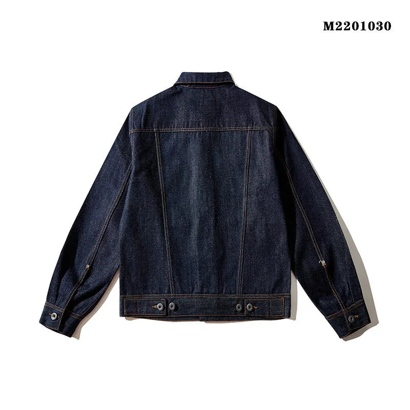 Men's raw pulp colour Japanese-style loose cotton jacket with red edge detailing and patch pockets