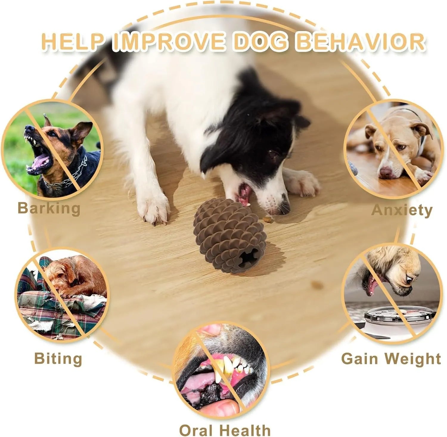 Natural rubber pine cone shaped dog toy with treat dispenser for medium and large dogs