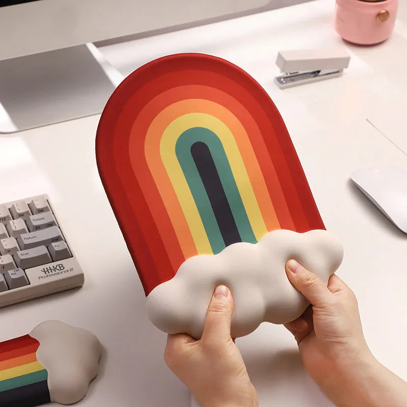 Silica gel wrist rest mouse pad and keyboard support set with pastoral cloud design