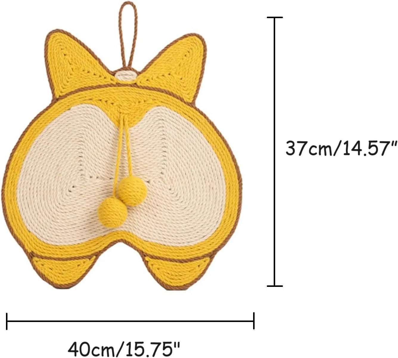Yellow corgi butt design sisal cat scratching board measuring 37 by 40 centimetres with anti-slip base