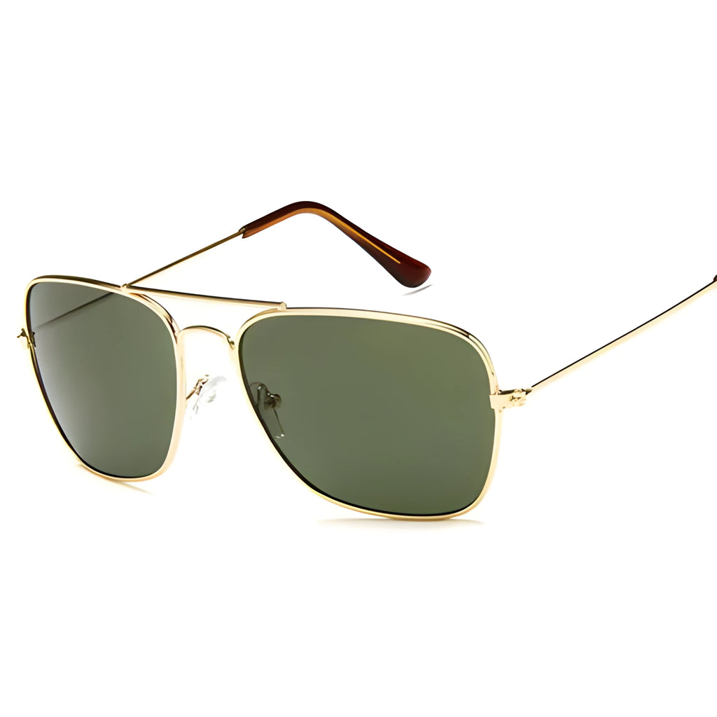 Retro anti-UV square sunglasses with resin lens in green and grey colours unisex