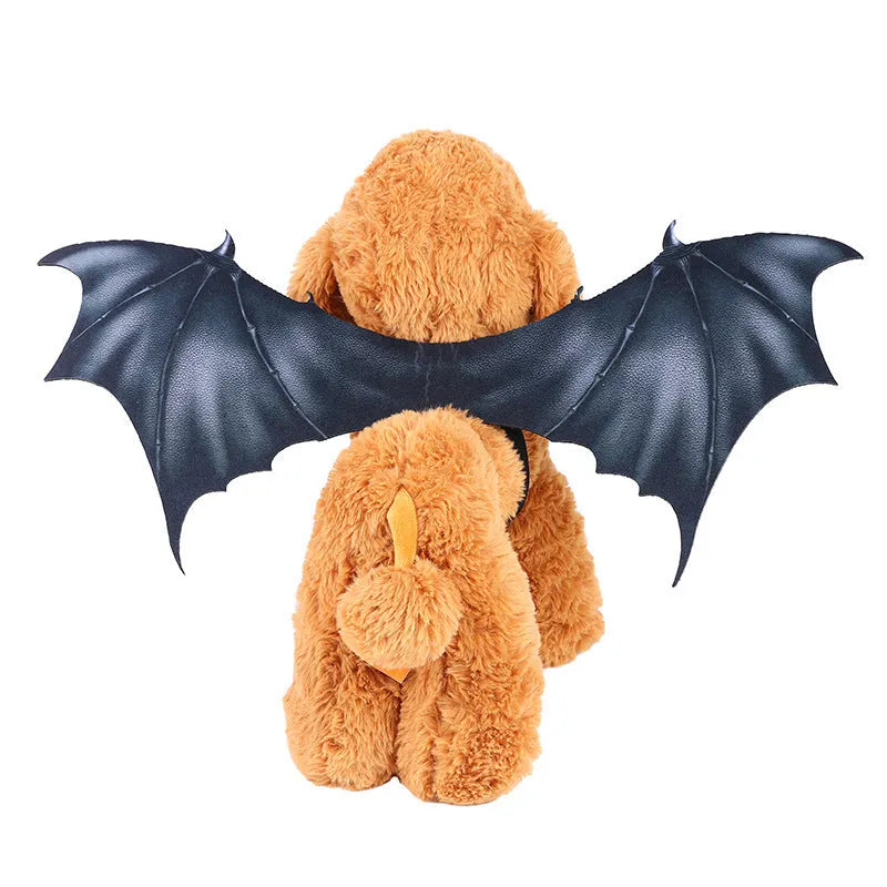 Black cloth bat wings Halloween costume for pets shown in three sizes