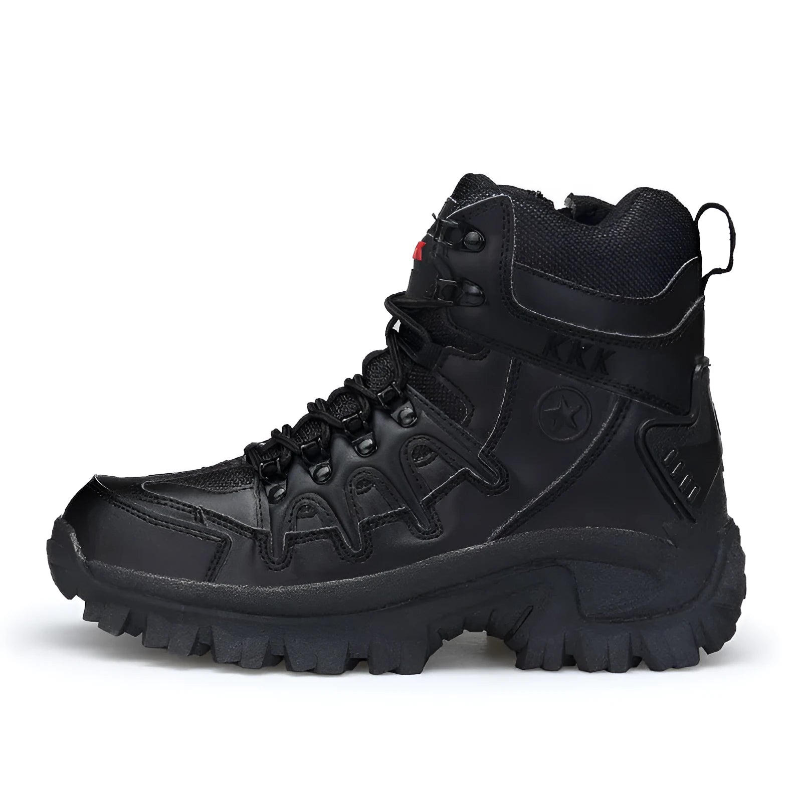 Men's black US Army Delta style tactical boots with leather and velvet upper and rubber sole.