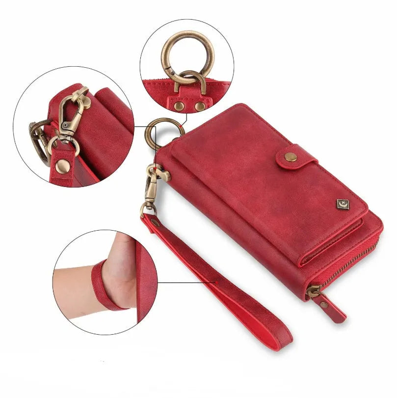 Black imitation leather multi-function wallet phone case for Samsung Galaxy Note8 with zipper closure.