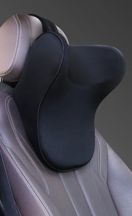 Car headrest set with memory foam cotton pillow and lumbar support in breathable fabric on car seat