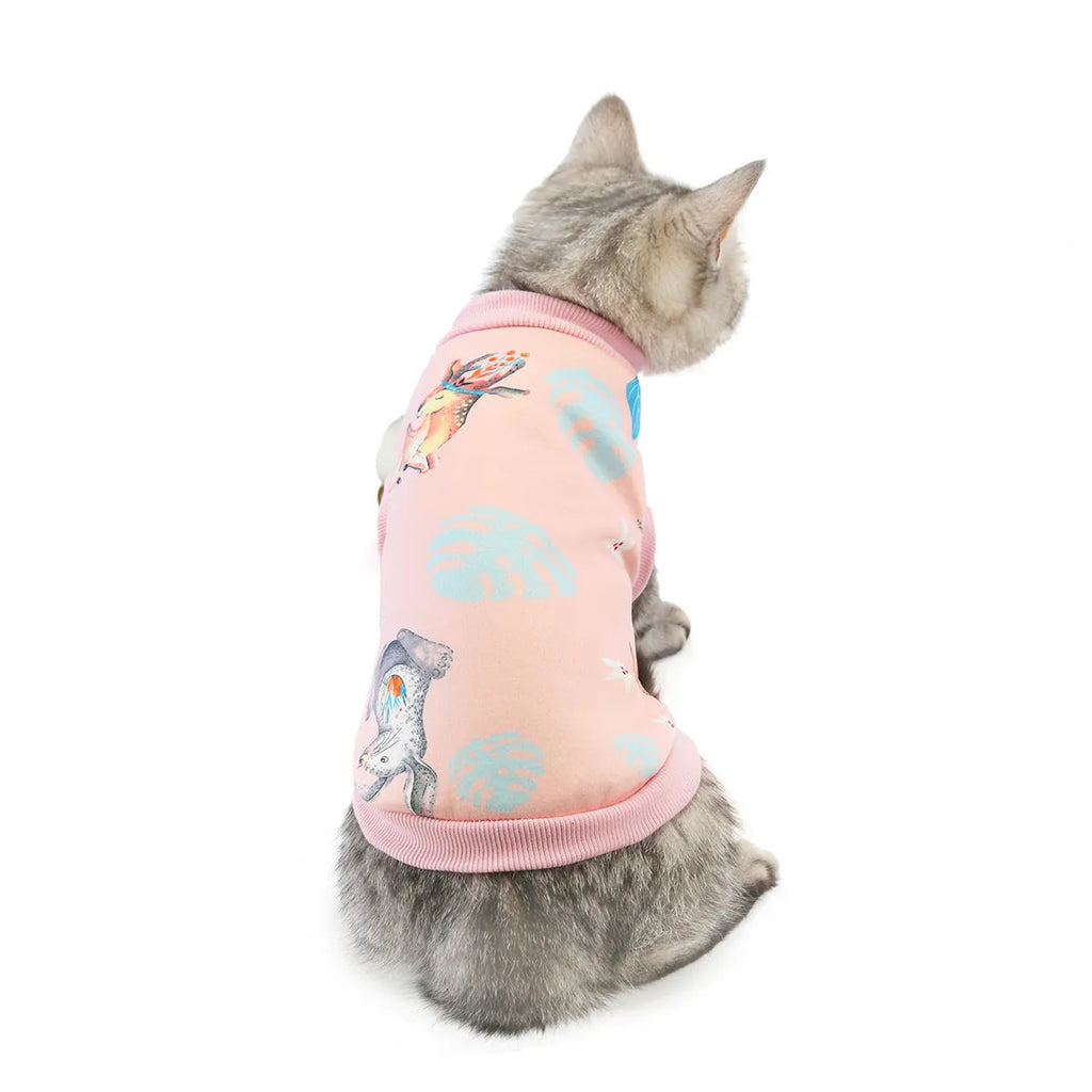 Yellow dinosaur design cotton cat clothes for autumn winter, casual style, available in multiple sizes