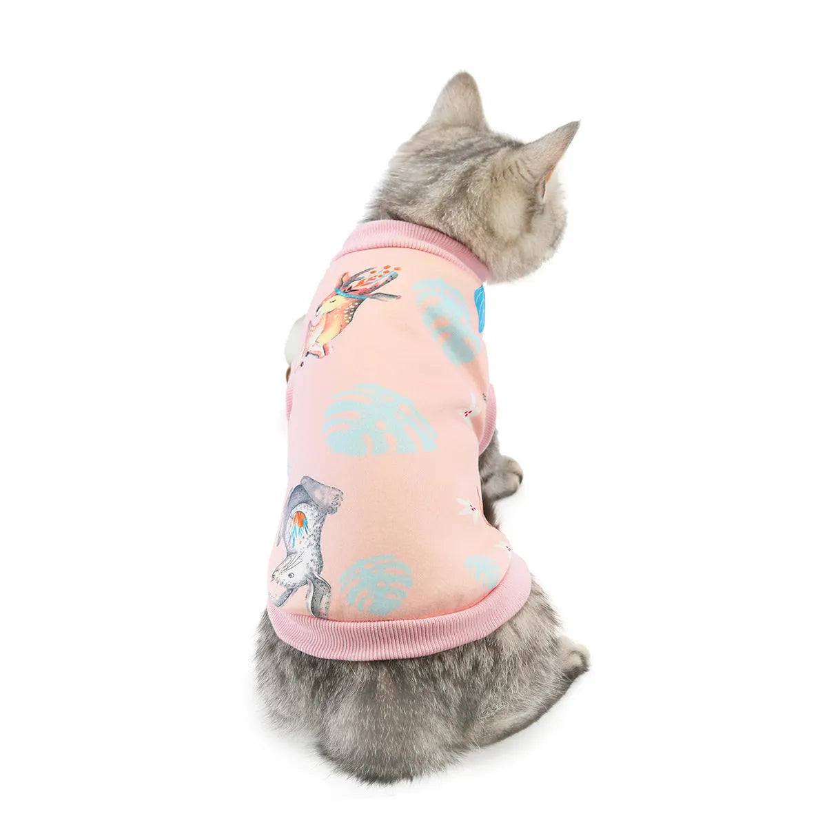 Yellow dinosaur design cotton cat clothes for autumn winter, casual style, available in multiple sizes