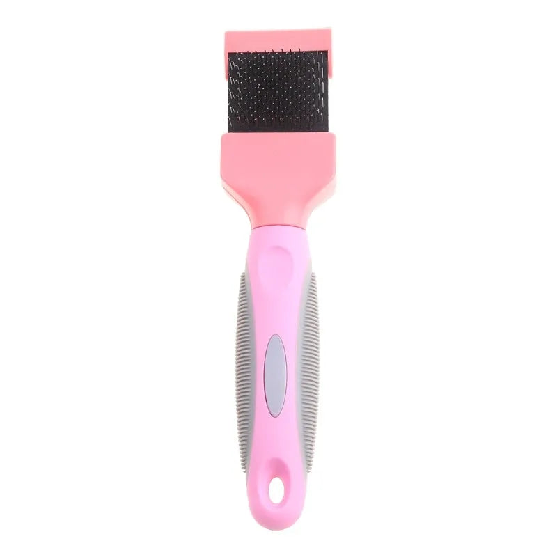 Double-sided pet brush with stainless steel pins and blue ABS handle