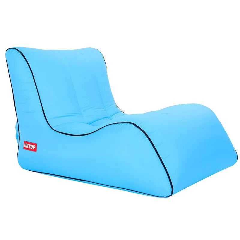 Air sofa outdoor portable single inflatable bed in green, 200kg load capacity, 210T nylon