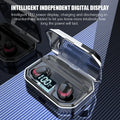 Black X10 Bluetooth wireless headset and charging case on a white background.