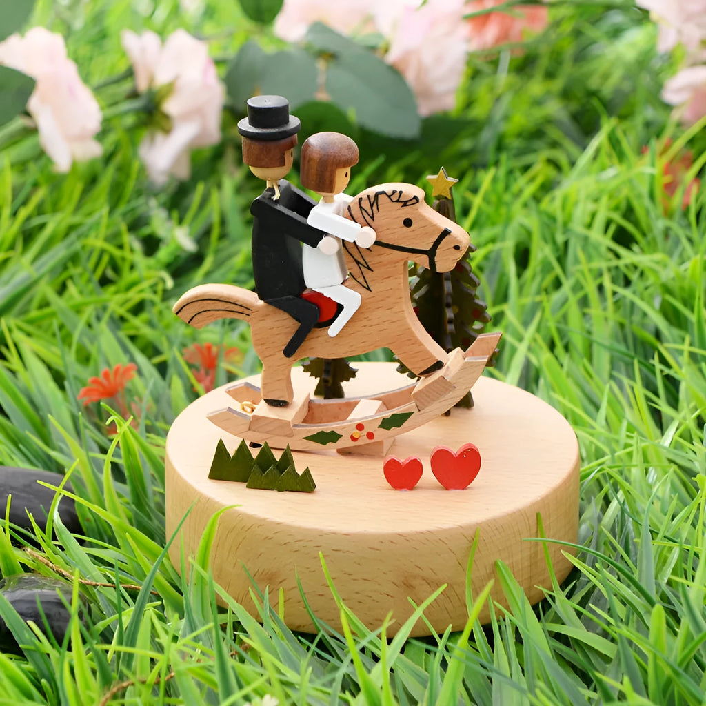 Wooden music box with rotating handle playing City of the Sky melody, European style table decoration