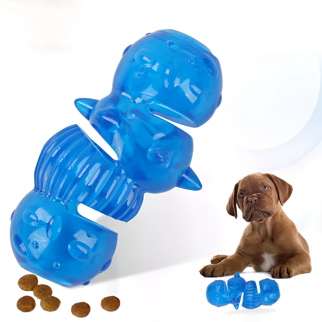 Blue TPR dog tooth grinding stick chew toy for medium and large dogs on white background
