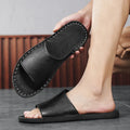 Men's brown leather outdoor sandals with rubber soles for summer casual wear