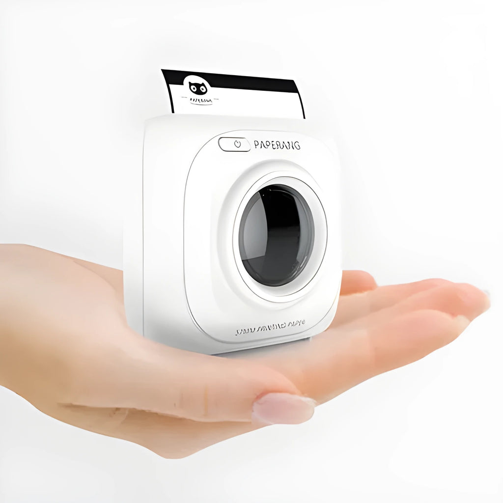 Paperang mini Bluetooth thermal printer in white, 83x83x45mm, with thermal paper roll