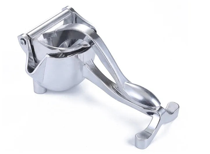 Silver heavy duty aluminium alloy lemon squeezer with extra large bowl on a kitchen counter