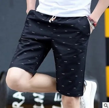 Men's cotton summer shorts in mid-waist design with lace-up placket closure