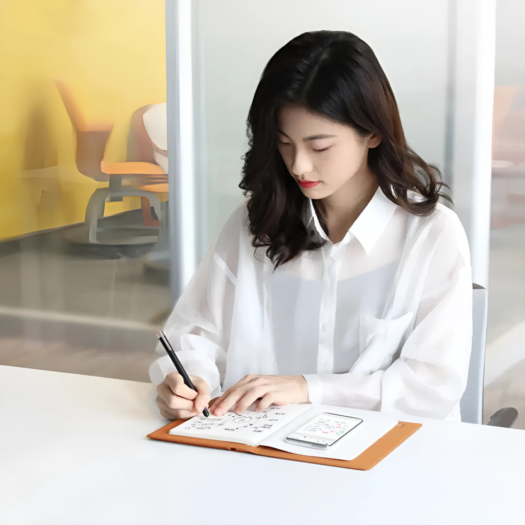 Huion Note X10 Smart Digital Notepad in Elk Brown with passive pen and magnetic pencil case