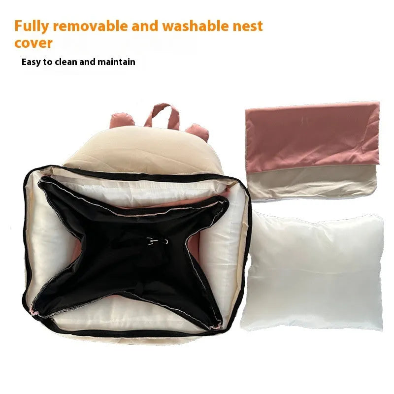 Removable washable dog car kennel in beige, shown in M and L sizes for vehicle travel.