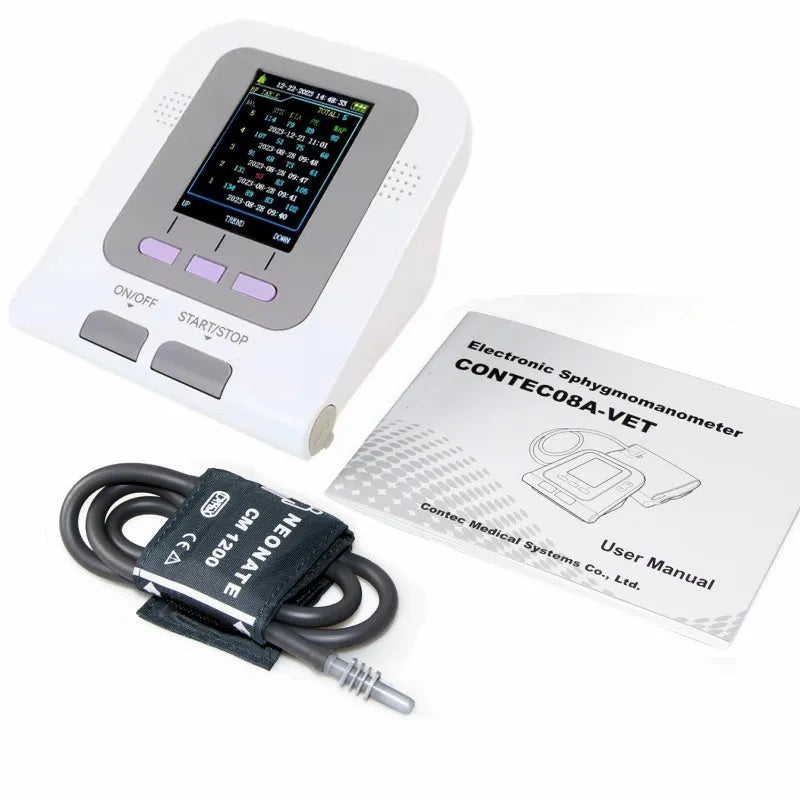CONTEC08A Vet digital blood pressure monitor for animals with colour screen and attached cuff.