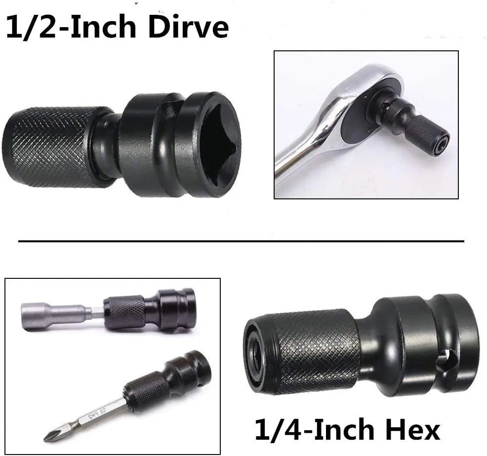 Scaling bit holder tool with telescopic sleeve and hexagonal handle for electric wrench socket drive conversion
