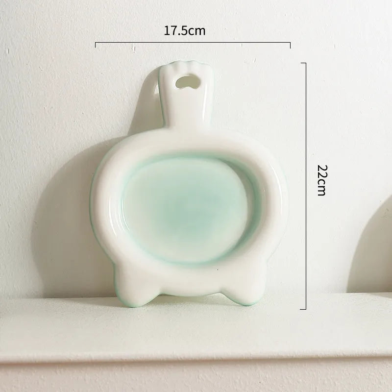 Ceramic cat bowl and plate set in blue, green, pink, or yellow with non-slip bottom