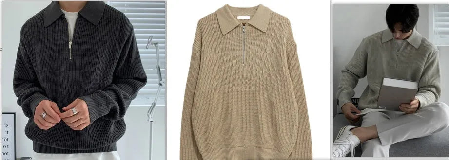 Long-sleeved solid colour sweater coat in polyester, available in khaki grey black