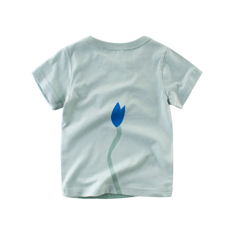 Boy's green lion print cotton T-shirt on hanger, sizes 90cm to 140cm