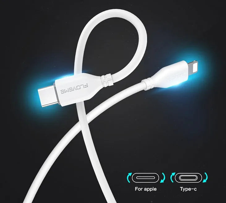 White one metre long USB-C to Lightning charging and sync cable for iPhone