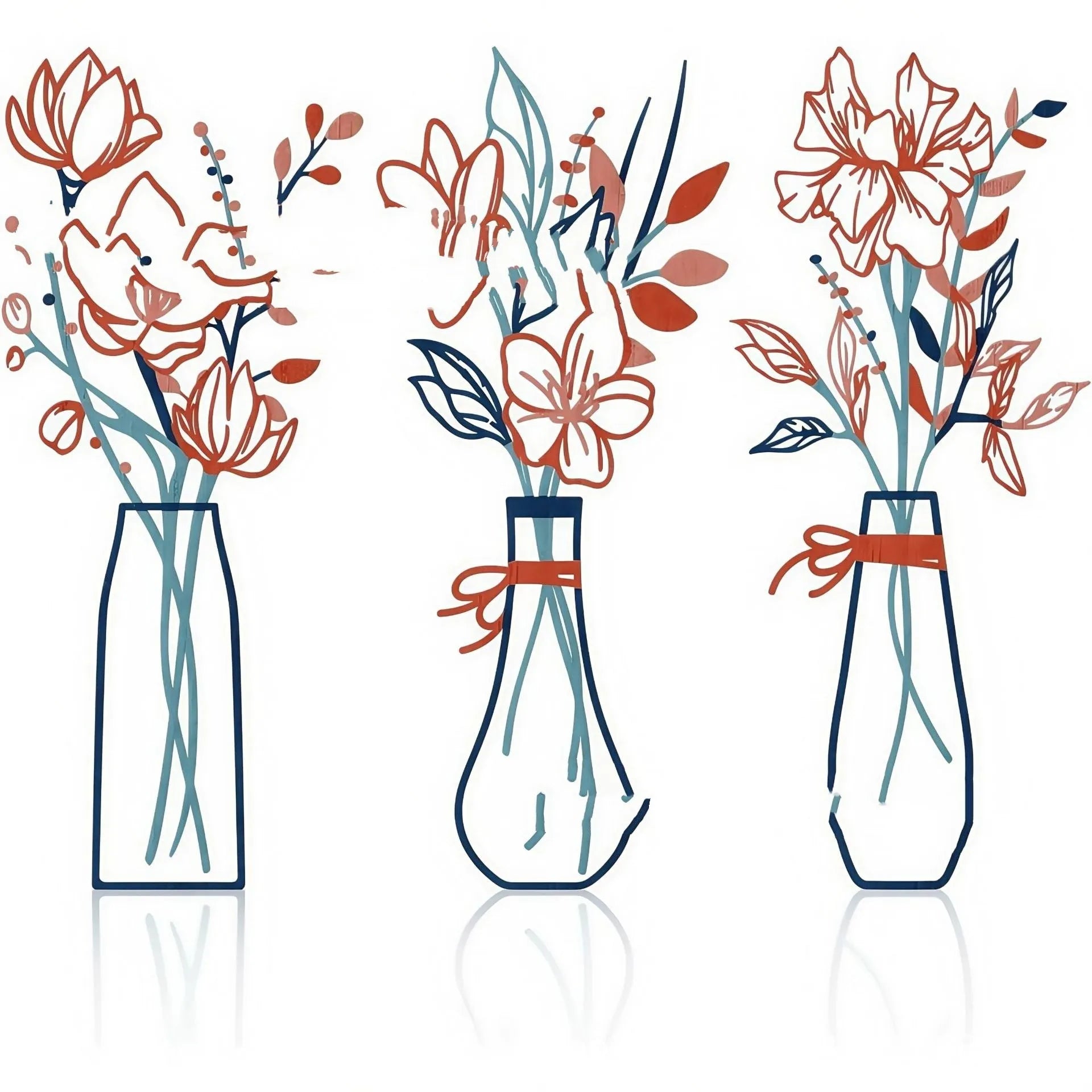 3-piece metal flowers wall art set in country farmhouse style for bathroom decoration