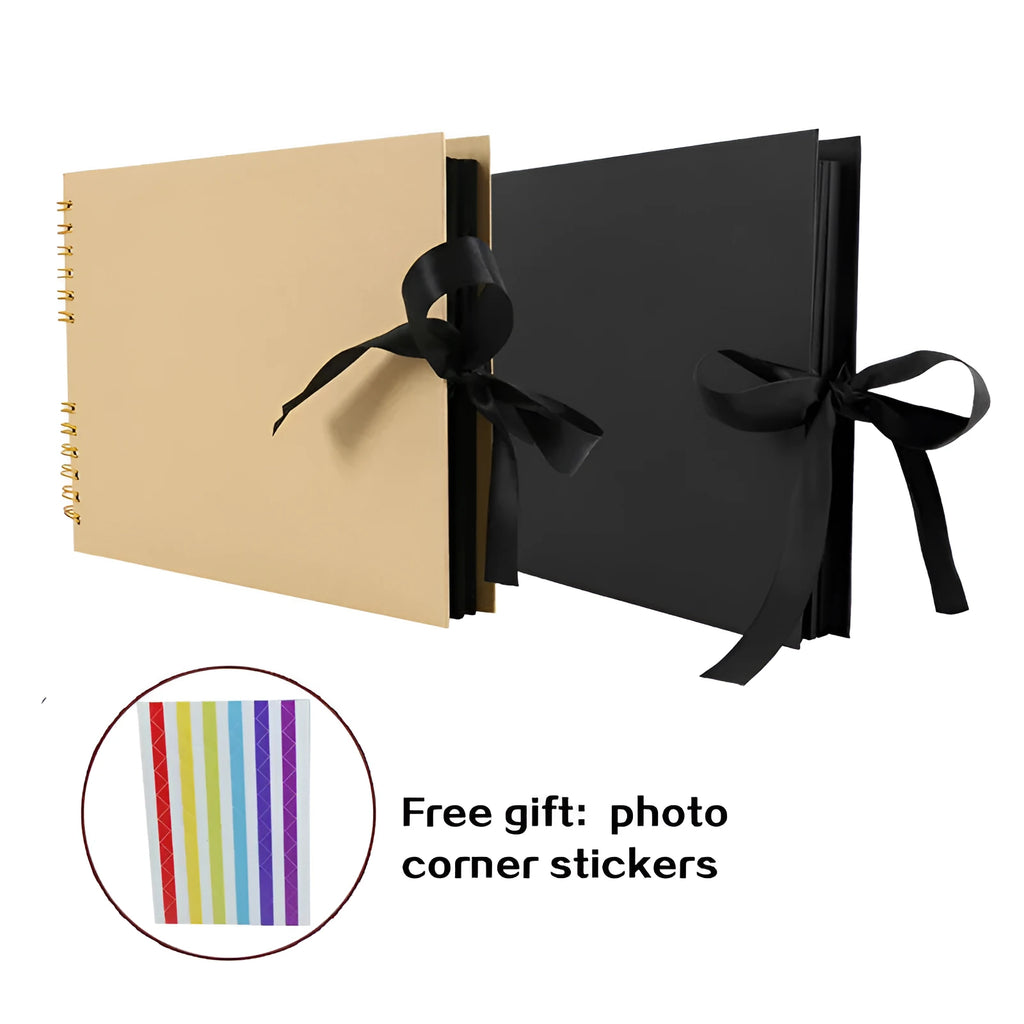 DIY handmade photo album with coil binding in yellow or black kraft paper cover