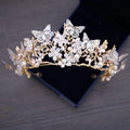 Bride wedding dress crown three-piece headdress set super fairy series with crystal details and matching necklace earrings