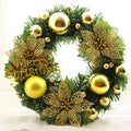 30cm diameter multicolour plastic Christmas wreath decoration showing blue, gold, pink, purple, red, and silver colour options