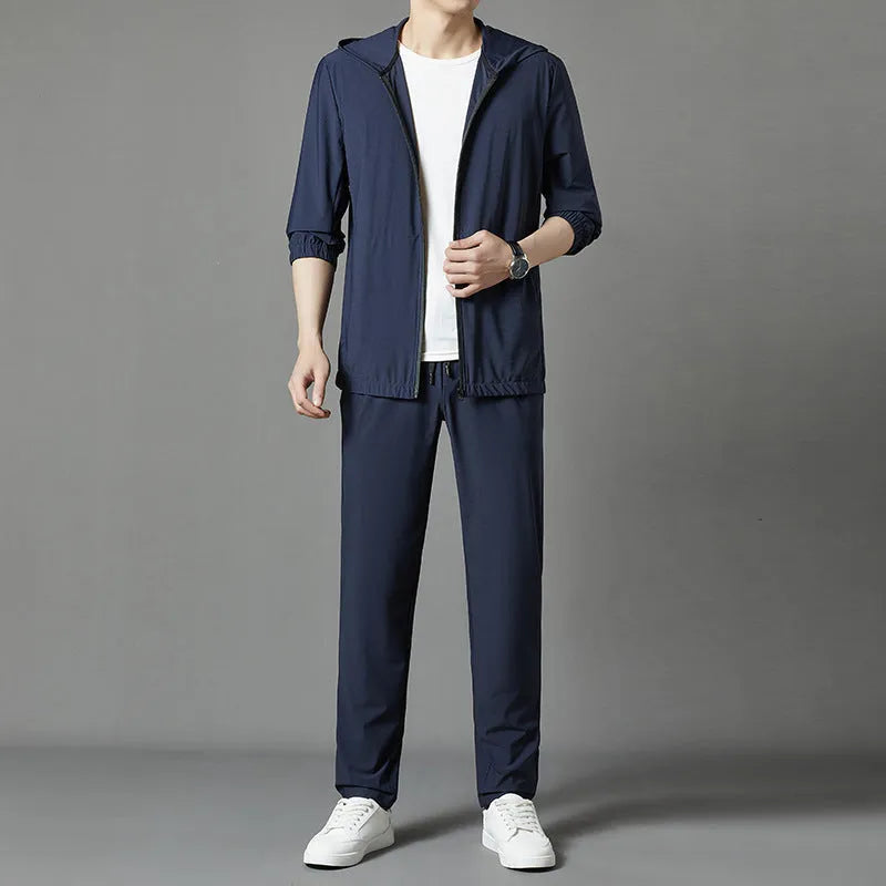 Korean summer hooded sun protection suit set in loose casual fit