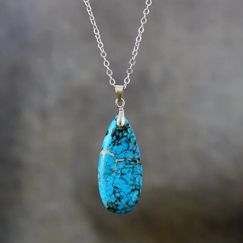 Jade water drop pendant on an 18K gold-plated chain, showing colour finish options.