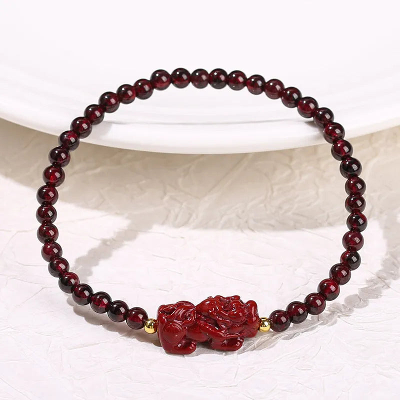 Natural garnet square bracelet with purple sand Pixiu carving, geometric women's jewellery