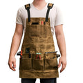 Oil wax canvas multi pocket bib apron with belt in black colour sleeveless waterproof work apron