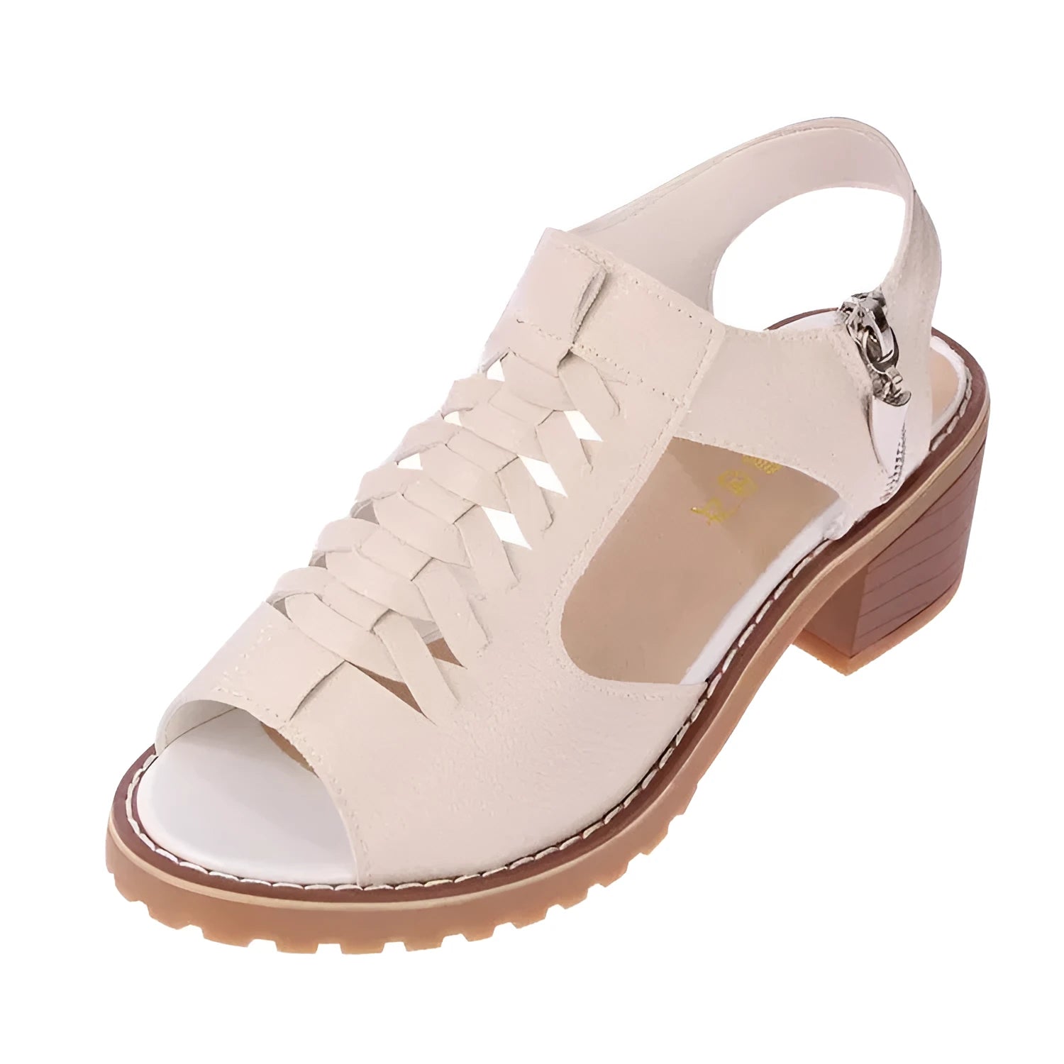 Women's retro sandals with side zipper and beef tendon sole in pure colours
