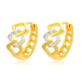 Geometric hollow-out gold electroplated earrings with colour separation design and ear clip fastening