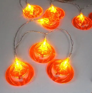 Halloween LED string lights with pumpkin ghost bat spider pendants on 1.2 metre battery-powered string