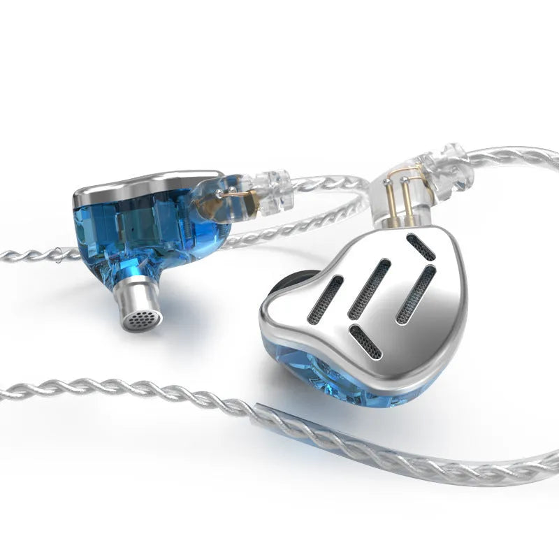 KZ ZAX black and silver blue in-ear headphones with 3.5mm L-bend plug and 1.25m cable