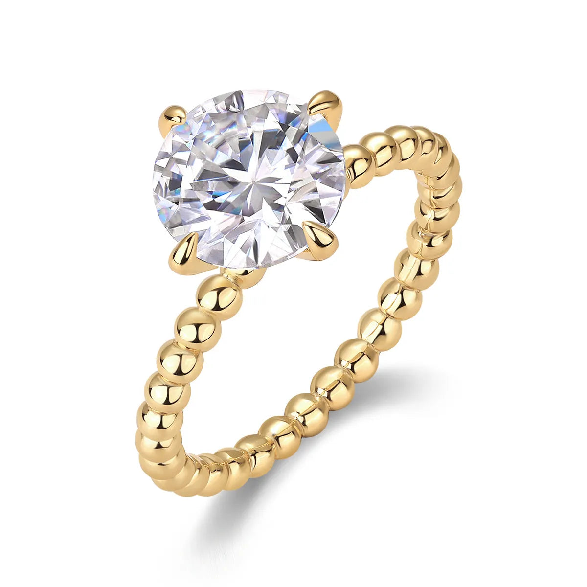 Forget-me-not wedding ring set with 3-carat moissanite in gold-plated S925 silver band on gift box
