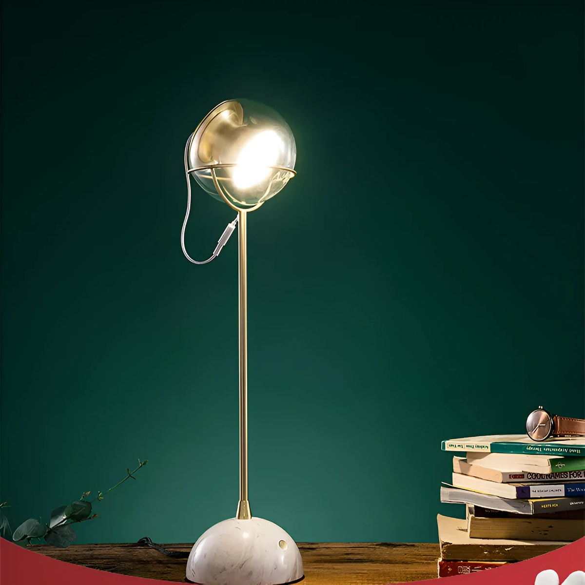 Light luxury creative glass lampshade dimmable desk lamp with LED and touch switch on a desk
