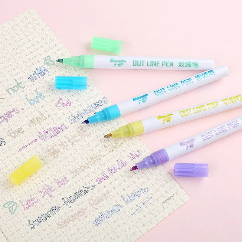 Set of eight fluorescent markers with bright colours and 2mm plastic tips for highlighting and note-taking