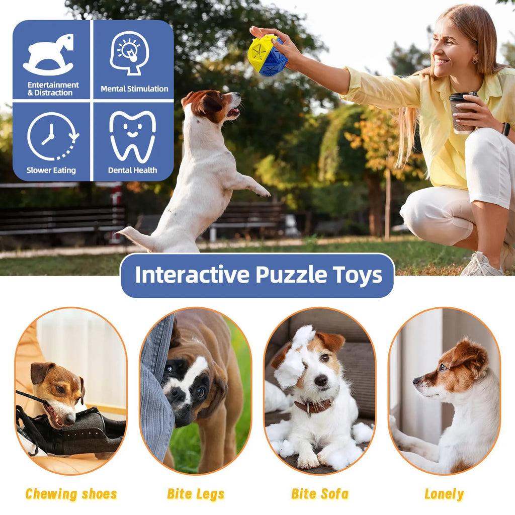 Blue biting-resistant hollow dog toy ball for interactive food puzzles