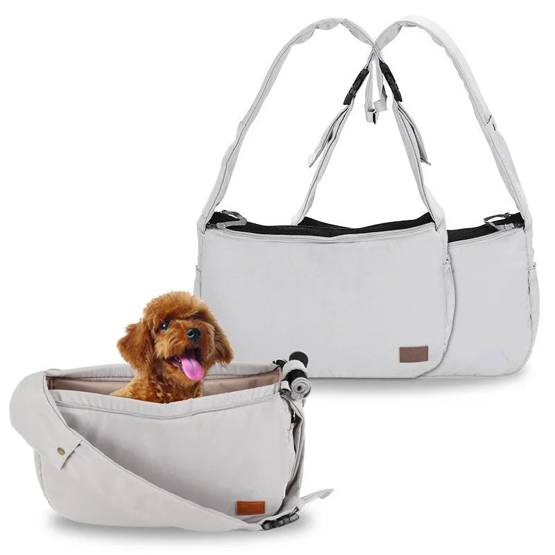 Blue Oxford fabric cat and dog travel shoulder bag with shoulder strap