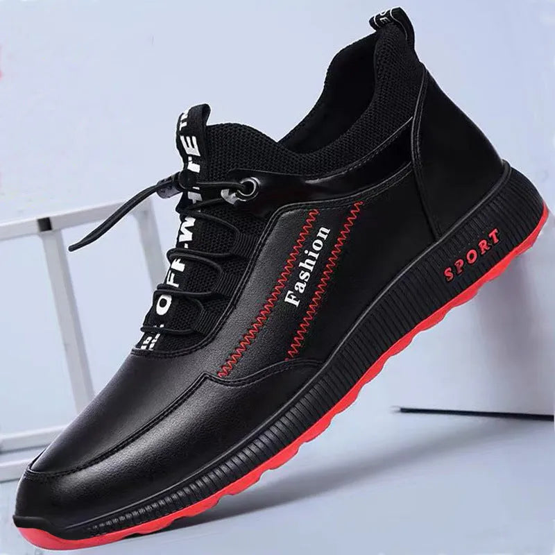 Men's casual street shoes with microfiber upper and car suture design in leather surface finish