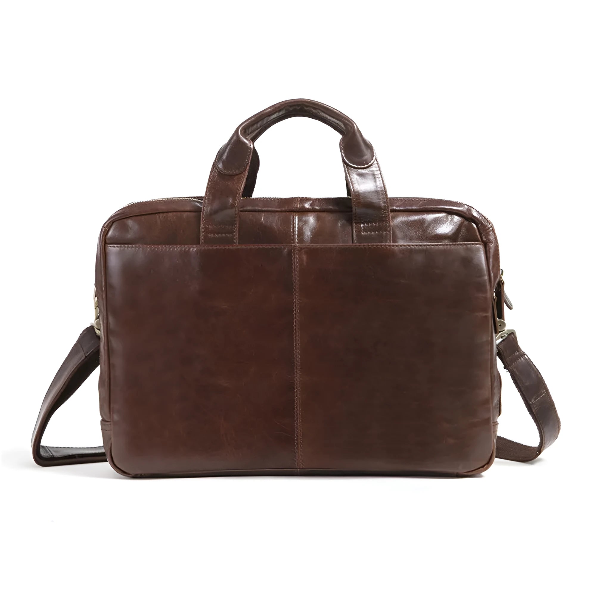 Brown men's business briefcase made from first layer cowhide leather with 18-inch capacity