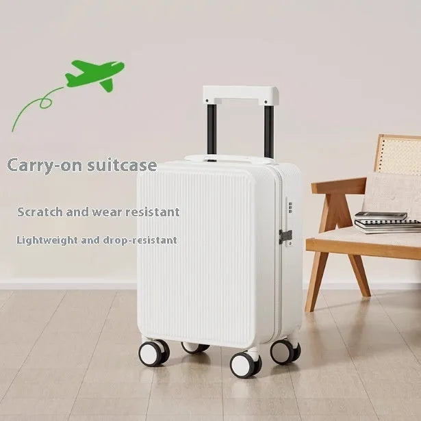PC trolley case zipper suitcase in solid colour with universal wheels for business travel, available in 16-19 inch sizes
